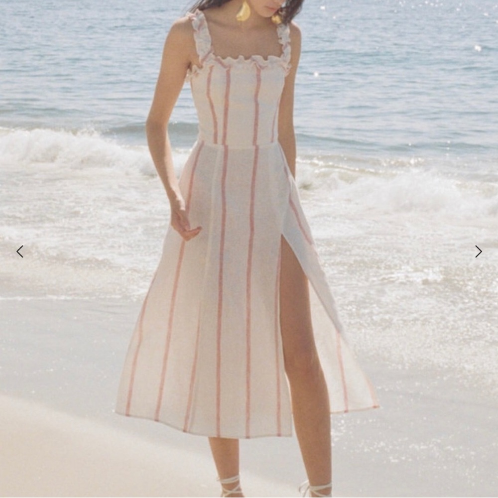 Reformation White and Pink Striped Midi Dress
